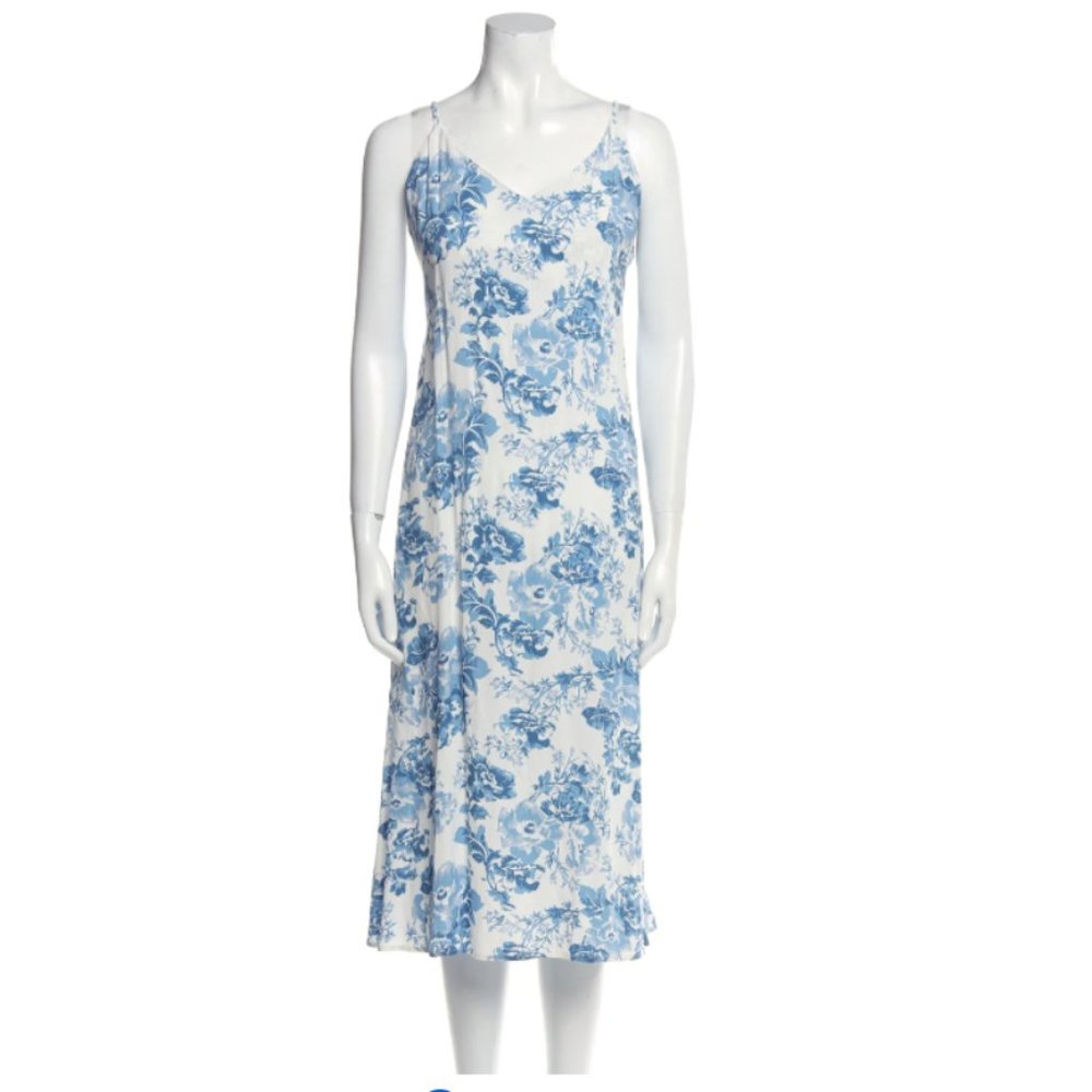 REFORMATION Floral Print Midi Length Dress Blue & White